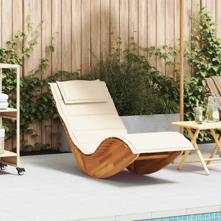 Chaise longue à bascule avec coussin en bois d'acacia massif 647784647784