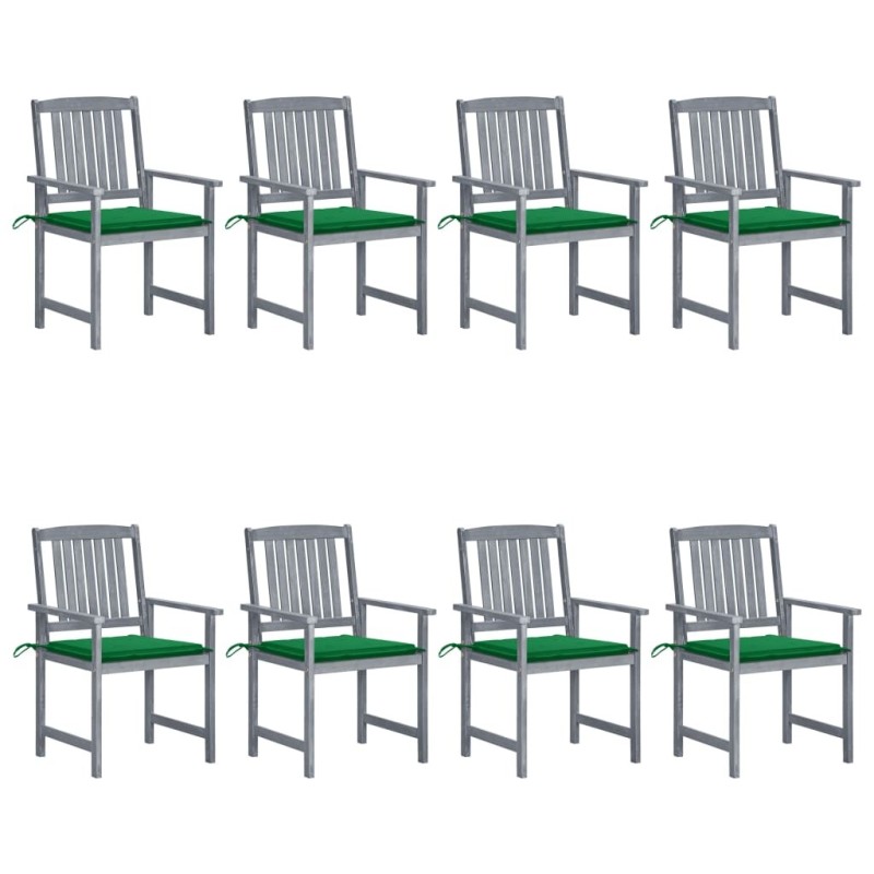 Chaises de jardin et coussins lot de 8 Bois acacia solide Gris 647787647787