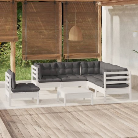 Salon de jardin 6 pcs avec coussins blanc bois de pin 647806647806