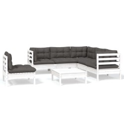 Salon de jardin 6 pcs avec coussins blanc bois de pin 647806647806