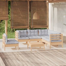 Salon de jardin 6 pcs avec coussins gris bois de pin 647808647808