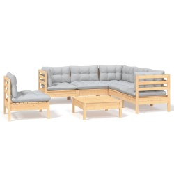 Salon de jardin 6 pcs avec coussins gris bois de pin 647808647808