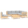 Salon de jardin 6 pcs avec coussins gris bois de pin 647808647808