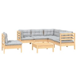 Salon de jardin 6 pcs avec coussins gris bois de pin 647808647808