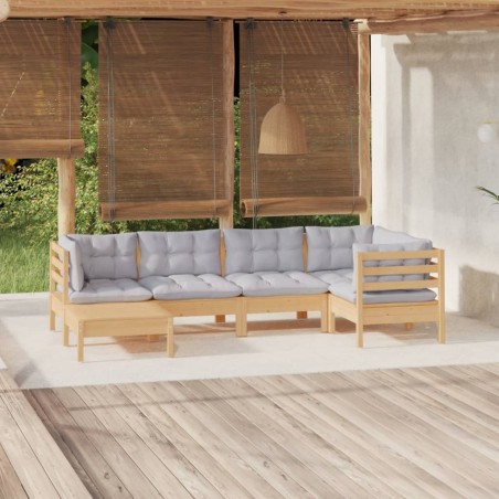 Salon de jardin 6 pcs avec coussins gris Bois de pin massif 647812647812
