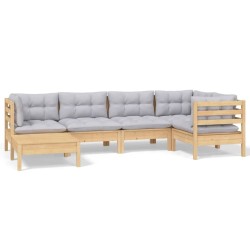 Salon de jardin 6 pcs avec coussins gris Bois de pin massif 647812647812