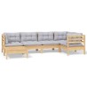 Salon de jardin 6 pcs avec coussins gris Bois de pin massif 647812647812