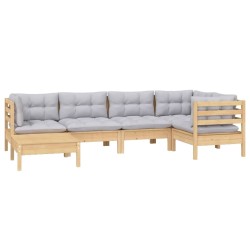 Salon de jardin 6 pcs avec coussins gris Bois de pin massif 647812647812