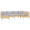 Salon de jardin 6 pcs avec coussins gris Bois de pin massif 647812647812