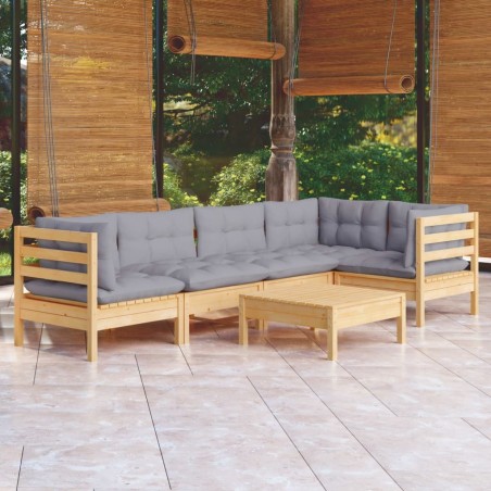 Salon de jardin 6 pcs avec coussins gris bois de pin 647813647813
