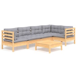 Salon de jardin 6 pcs avec coussins gris bois de pin 647813647813