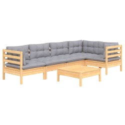 Salon de jardin 6 pcs avec coussins gris bois de pin 647813647813