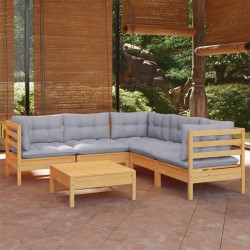 Salon de jardin 6 pcs avec coussins gris Bois de pin massif 647814647814