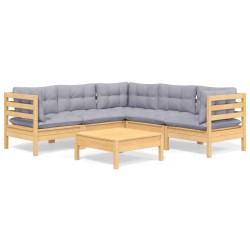 Salon de jardin 6 pcs avec coussins gris Bois de pin massif 647814647814