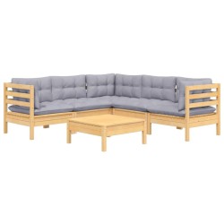 Salon de jardin 6 pcs avec coussins gris Bois de pin massif 647814647814