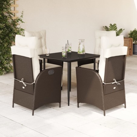 Ensemble à manger de jardin 5 pcs et coussins marron poly rotin 647875647875