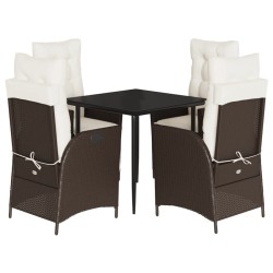 Ensemble à manger de jardin 5 pcs et coussins marron poly rotin 647875647875