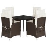 Ensemble à manger de jardin 5 pcs et coussins marron poly rotin 647875647875