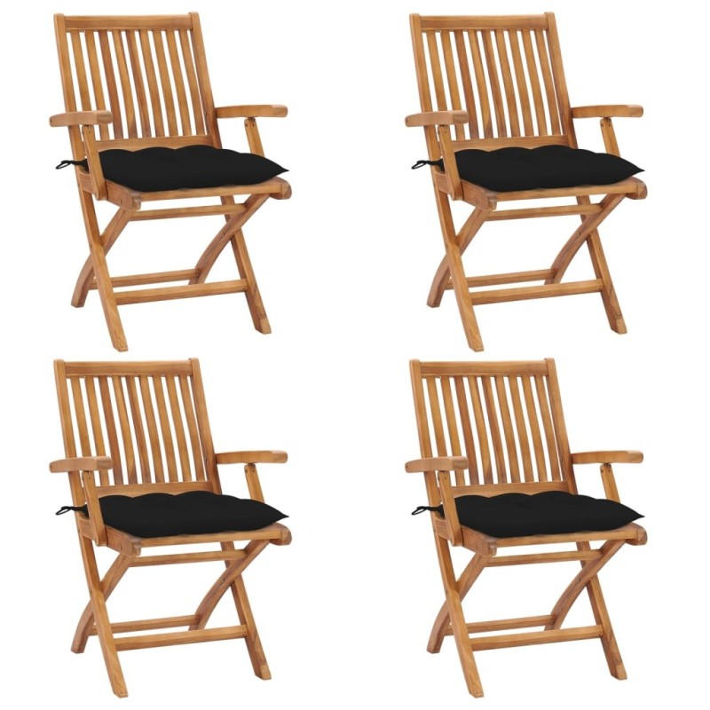 Chaises pliables de jardin avec coussins lot de 4 Teck solide 647919647919
