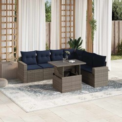 Ensemble de canapé de jardin 7 pcs avec coussins gris résine tressée 647928647928