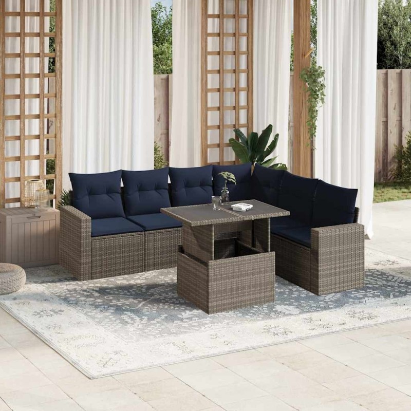 Ensemble de canapé de jardin 7 pcs avec coussins gris résine tressée 647928647928