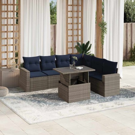 Ensemble de canapé de jardin 7 pcs avec coussins gris résine tressée 647928647928