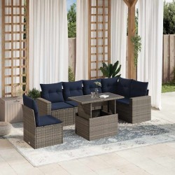 Ensemble de canapé de jardin 7 pcs avec coussins gris résine tressée 647933647933
