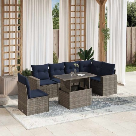 Ensemble de canapé de jardin 7 pcs avec coussins gris résine tressée 647933647933