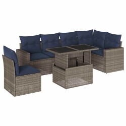 Ensemble de canapé de jardin 7 pcs avec coussins gris résine tressée 647933647933