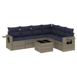 Ensemble de canapé de jardin 7 pcs avec coussins gris résine tressée 647937647937