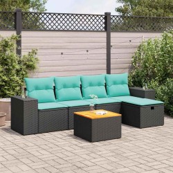 Salon de jardin 6 pcs avec coussins noir résine tressée 647939647939
