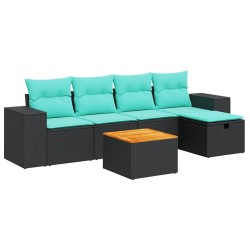 Salon de jardin 6 pcs avec coussins noir résine tressée 647939647939