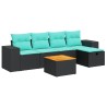 Salon de jardin 6 pcs avec coussins noir résine tressée 647939647939