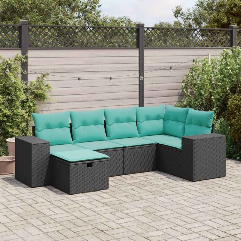 Salon de jardin 6 pcs avec coussins noir résine tressée 647941647941