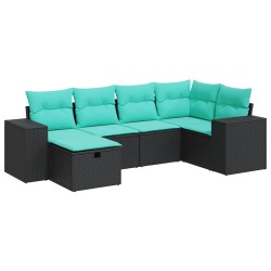 Salon de jardin 6 pcs avec coussins noir résine tressée 647941647941