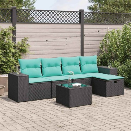 Salon de jardin 6 pcs avec coussins noir résine tressée 647942647942