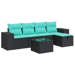 Salon de jardin 6 pcs avec coussins noir résine tressée 647942647942