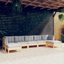 Salon de jardin 7 pcs avec coussins gris bois de pin 647944647944