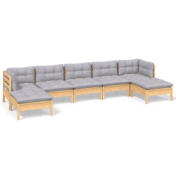 Salon de jardin 7 pcs avec coussins gris bois de pin 647944647944