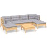 Salon de jardin 7 pcs avec coussins gris bois de pin 647946647946