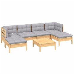 Salon de jardin 7 pcs avec coussins gris bois de pin 647946647946