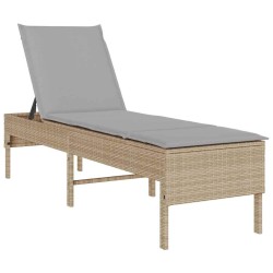 Transat avec coussin beige 55x200x44cm résine tressée 647952647952