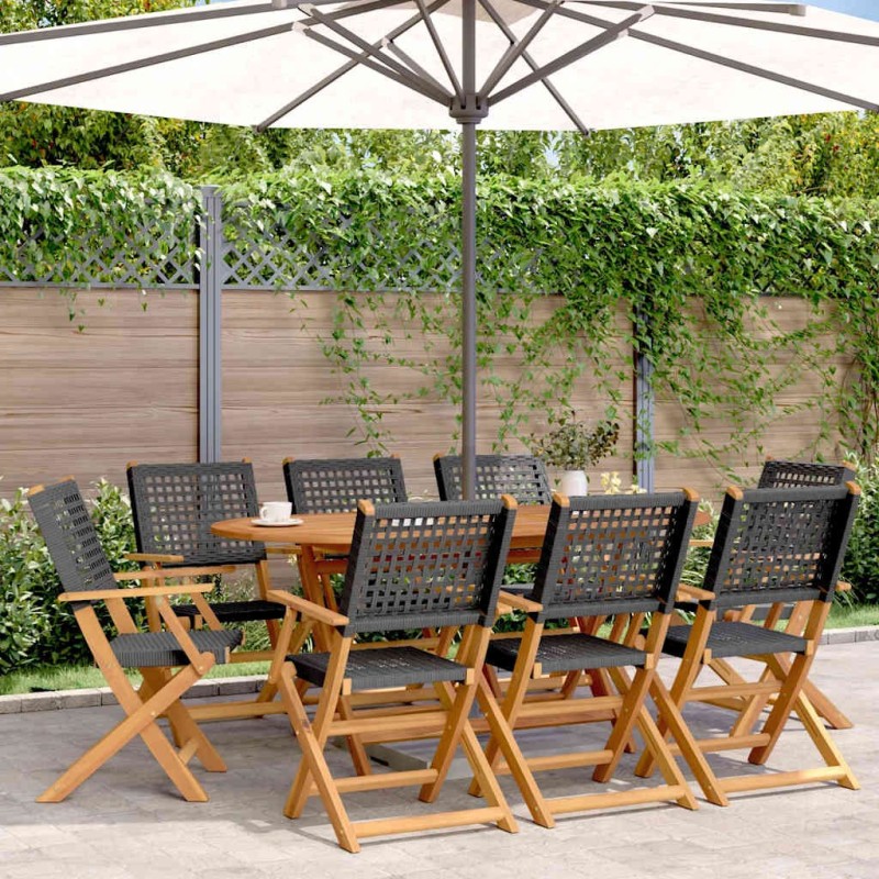 Chaises de jardin pliantes lot de 8 noir poly rotin bois massif 647955647955