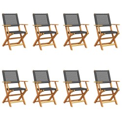 Chaises de jardin pliantes lot de 8 noir poly rotin bois massif 647955647955