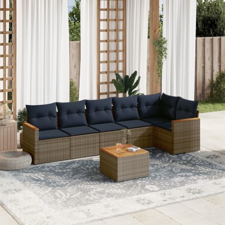 Ensemble de canapé de jardin 7 pcs avec coussins gris résine tressée 647956647956