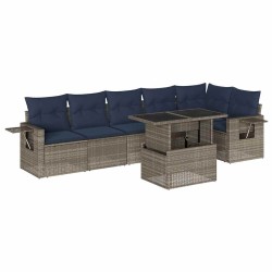 Ensemble de canapé de jardin 7 pcs avec coussins gris résine tressée 647957647957