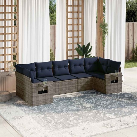 Ensemble de canapé de jardin 7 pcs avec coussins gris résine tressée 647978647978