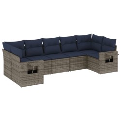 Ensemble de canapé de jardin 7 pcs avec coussins gris résine tressée 647978647978