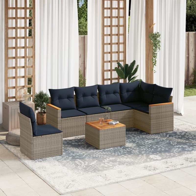 Ensemble de canapé de jardin 7 pcs avec coussins gris résine tressée 647979647979