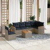 Ensemble de canapé de jardin 7 pcs avec coussins gris résine tressée 647979647979